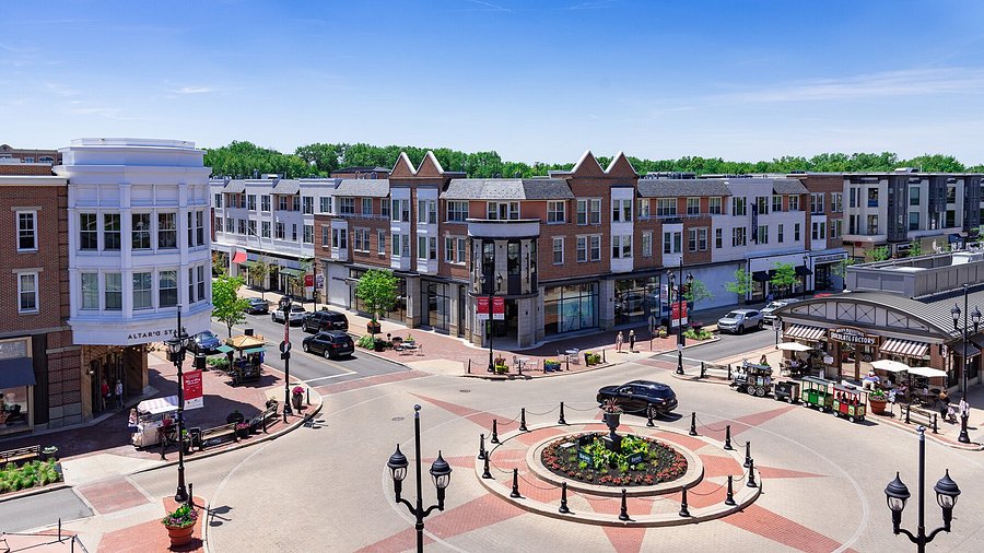 Elevated view of the Crocker Park district in Westlake, Ohio
